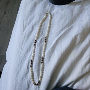 Elegant Pearl and Purple Bead Necklace
